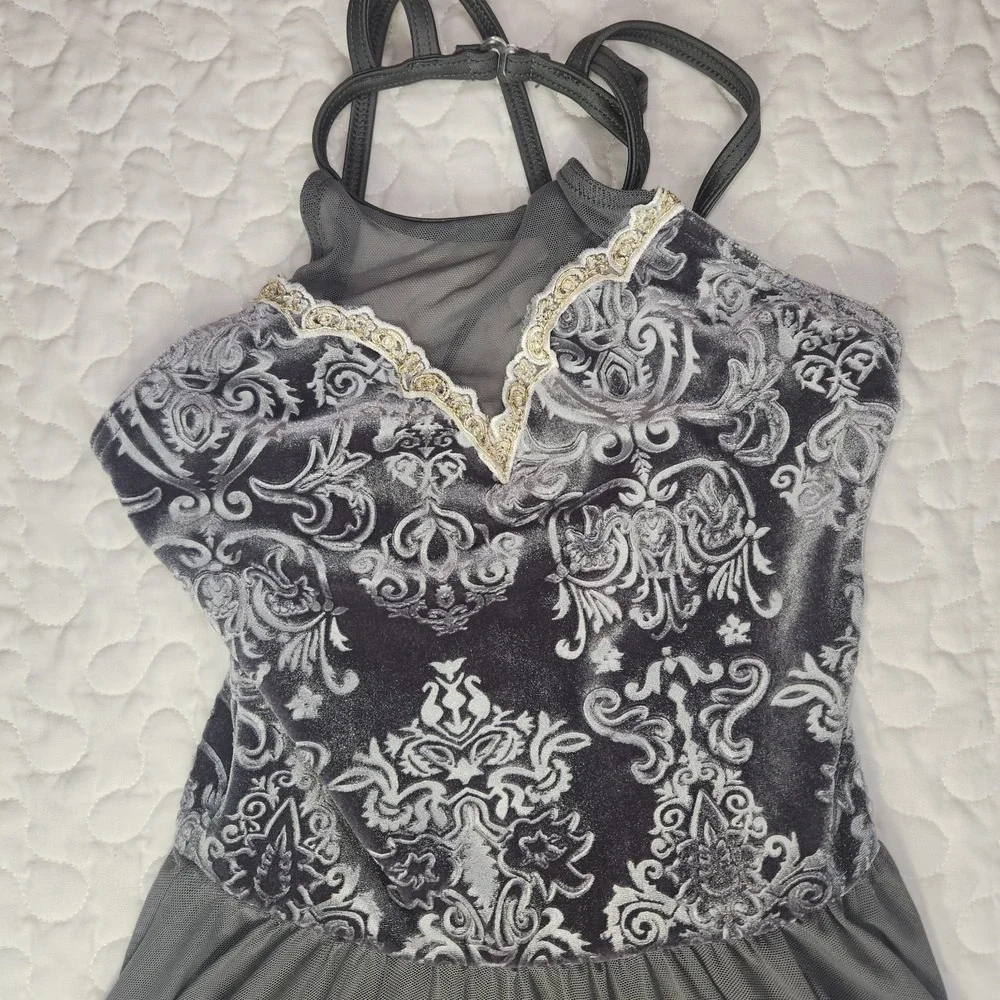 Child Medium Weissman Dance Costume Gray Velvet Tulle Skirt  Leotard  11460 MC